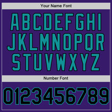 Charger l'image dans la galerie, Custom Purple Black-Teal Bomber Full-Snap Varsity Letterman Hoodie Jacket