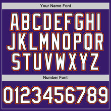 Charger l'image dans la galerie, Custom Purple Black-Orange Bomber Full-Snap Varsity Letterman Hoodie Jacket