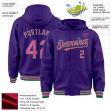 Charger l'image dans la galerie, Custom Purple Pink-Kelly Green Bomber Full-Snap Varsity Letterman Hoodie Jacket