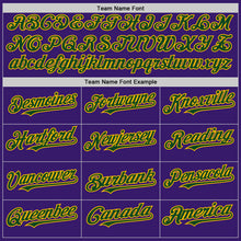 Load image into Gallery viewer, Custom Purple Green-Gold Bomber Full-Snap Varsity Letterman Hoodie Jacket