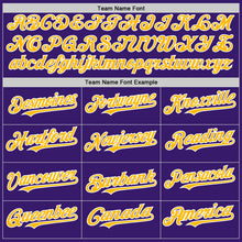 Laden Sie das Bild in den Galerie-Viewer, Custom Purple Gold-White Bomber Full-Snap Varsity Letterman Hoodie Jacket