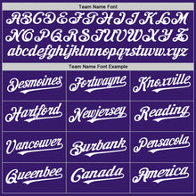 Charger l'image dans la galerie, Custom Purple White Bomber Full-Snap Varsity Letterman Hoodie Jacket
