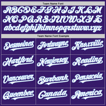 Charger l'image dans la galerie, Custom Purple White-Light Blue Bomber Full-Snap Varsity Letterman Hoodie Jacket