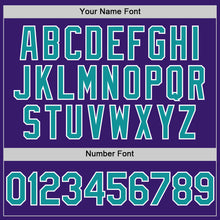 Load image into Gallery viewer, Custom Purple Teal-White Bomber Full-Snap Varsity Letterman Two Tone Hoodie Jacket