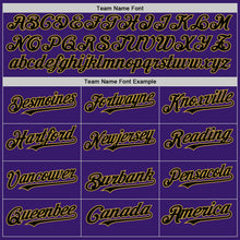 Load image into Gallery viewer, Custom Purple Black Cream-Old Gold Bomber Full-Snap Varsity Letterman Two Tone Hoodie Jacket