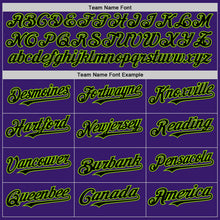 Load image into Gallery viewer, Custom Purple Black Cream-Neon Green Bomber Full-Snap Varsity Letterman Two Tone Hoodie Jacket