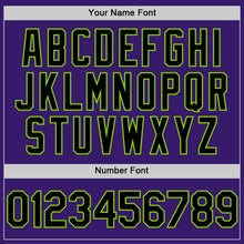 Load image into Gallery viewer, Custom Purple Black Cream-Neon Green Bomber Full-Snap Varsity Letterman Two Tone Hoodie Jacket