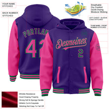 Charger l'image dans la galerie, Custom Purple Pink-Kelly Green Bomber Full-Snap Varsity Letterman Two Tone Hoodie Jacket
