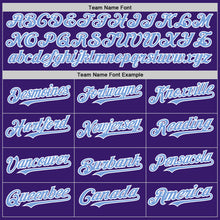 Load image into Gallery viewer, Custom Purple Light Blue-White Bomber Full-Snap Varsity Letterman Two Tone Hoodie Jacket