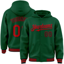 Charger l'image dans la galerie, Custom Kelly Green Red-Black Bomber Full-Snap Varsity Letterman Hoodie Jacket