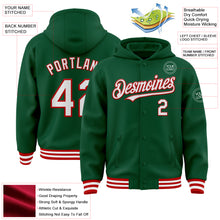 Charger l'image dans la galerie, Custom Kelly Green White-Red Bomber Full-Snap Varsity Letterman Hoodie Jacket