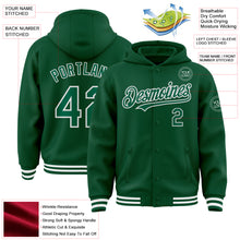 Laden Sie das Bild in den Galerie-Viewer, Custom Kelly Green White Bomber Full-Snap Varsity Letterman Hoodie Jacket