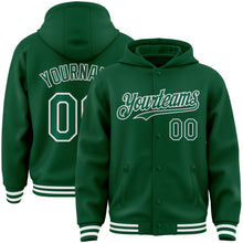 Laden Sie das Bild in den Galerie-Viewer, Custom Kelly Green White Bomber Full-Snap Varsity Letterman Hoodie Jacket