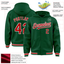 Загрузить изображение в средство просмотра галереи, Custom Kelly Green Red-White Bomber Full-Snap Varsity Letterman Hoodie Jacket
