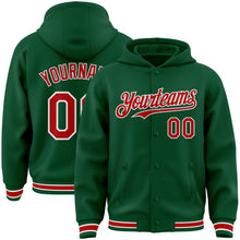 Загрузить изображение в средство просмотра галереи, Custom Kelly Green Red-White Bomber Full-Snap Varsity Letterman Hoodie Jacket