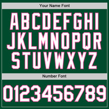 Laden Sie das Bild in den Galerie-Viewer, Custom Kelly Green White-Pink Bomber Full-Snap Varsity Letterman Hoodie Jacket