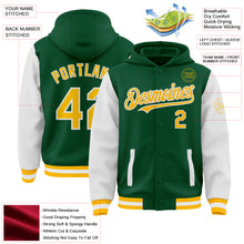 Загрузить изображение в средство просмотра галереи, Custom Kelly Green Gold-White Bomber Full-Snap Varsity Letterman Two Tone Hoodie Jacket