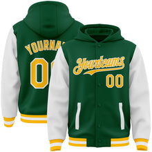 Загрузить изображение в средство просмотра галереи, Custom Kelly Green Gold-White Bomber Full-Snap Varsity Letterman Two Tone Hoodie Jacket