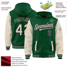 Загрузить изображение в средство просмотра галереи, Custom Kelly Green Cream-Black Bomber Full-Snap Varsity Letterman Two Tone Hoodie Jacket