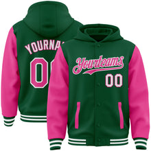 Загрузить изображение в средство просмотра галереи, Custom Kelly Green Pink-White Bomber Full-Snap Varsity Letterman Two Tone Hoodie Jacket