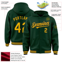 Charger l'image dans la galerie, Custom Green Gold-Black Bomber Full-Snap Varsity Letterman Hoodie Jacket