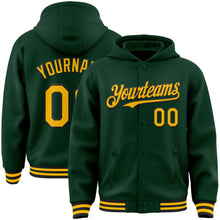 Charger l'image dans la galerie, Custom Green Gold-Black Bomber Full-Snap Varsity Letterman Hoodie Jacket
