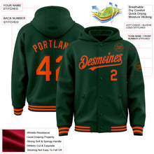 Load image into Gallery viewer, Custom Green Orange-Black Bomber Full-Snap Varsity Letterman Hoodie Jacket