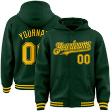 Charger l'image dans la galerie, Custom Green Gold Bomber Full-Snap Varsity Letterman Hoodie Jacket