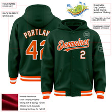 Load image into Gallery viewer, Custom Green Orange-White Bomber Full-Snap Varsity Letterman Hoodie Jacket