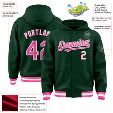 Charger l'image dans la galerie, Custom Green Pink-White Bomber Full-Snap Varsity Letterman Hoodie Jacket