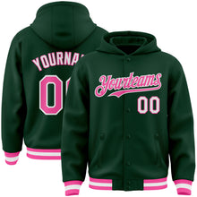 Charger l'image dans la galerie, Custom Green Pink-White Bomber Full-Snap Varsity Letterman Hoodie Jacket