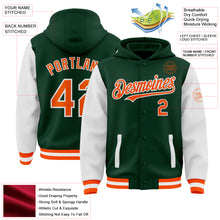 Load image into Gallery viewer, Custom Green Orange-White Bomber Full-Snap Varsity Letterman Two Tone Hoodie Jacket