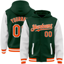 Load image into Gallery viewer, Custom Green Orange-White Bomber Full-Snap Varsity Letterman Two Tone Hoodie Jacket