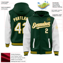 Charger l'image dans la galerie, Custom Green White-Gold Bomber Full-Snap Varsity Letterman Two Tone Hoodie Jacket