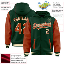 Загрузить изображение в средство просмотра галереи, Custom Green Texas Orange-Cream Bomber Full-Snap Varsity Letterman Two Tone Hoodie Jacket