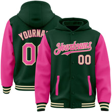 Загрузить изображение в средство просмотра галереи, Custom Green Pink-Cream Bomber Full-Snap Varsity Letterman Two Tone Hoodie Jacket