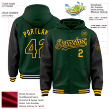 Load image into Gallery viewer, Custom Green Black-Gold Bomber Full-Snap Varsity Letterman Two Tone Hoodie Jacket
