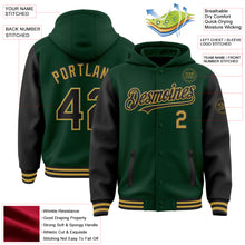Load image into Gallery viewer, Custom Green Black-Old Gold Bomber Full-Snap Varsity Letterman Two Tone Hoodie Jacket