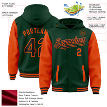 Laden Sie das Bild in den Galerie-Viewer, Custom Green Orange-Cream Bomber Full-Snap Varsity Letterman Two Tone Hoodie Jacket
