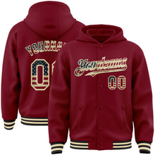 Загрузить изображение в средство просмотра галереи, Custom Crimson Vintage USA Flag Cream-Black Bomber Full-Snap Varsity Letterman Hoodie Jacket