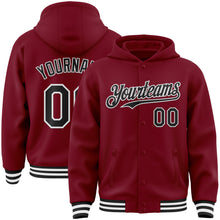 Load image into Gallery viewer, Custom Crimson Black-White Bomber Full-Snap Varsity Letterman Hoodie Jacket