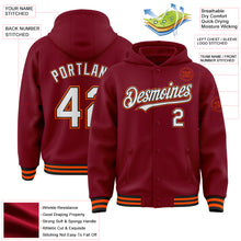 Load image into Gallery viewer, Custom Crimson Black-Orange Bomber Full-Snap Varsity Letterman Hoodie Jacket