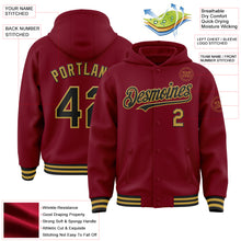 Charger l'image dans la galerie, Custom Crimson Black-Old Gold Bomber Full-Snap Varsity Letterman Hoodie Jacket