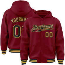 Charger l'image dans la galerie, Custom Crimson Black-Old Gold Bomber Full-Snap Varsity Letterman Hoodie Jacket