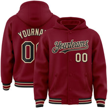 Load image into Gallery viewer, Custom Crimson Black-City Cream Bomber Full-Snap Varsity Letterman Hoodie Jacket