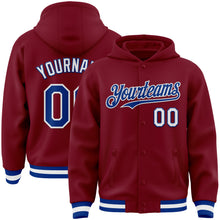 Загрузить изображение в средство просмотра галереи, Custom Crimson Royal-White Bomber Full-Snap Varsity Letterman Hoodie Jacket