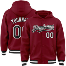 Load image into Gallery viewer, Custom Crimson Black-White Bomber Full-Snap Varsity Letterman Hoodie Jacket