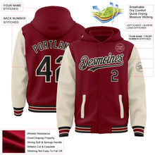Загрузить изображение в средство просмотра галереи, Custom Crimson Black-Cream Bomber Full-Snap Varsity Letterman Two Tone Hoodie Jacket