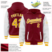 Загрузить изображение в средство просмотра галереи, Custom Crimson Gold-White Bomber Full-Snap Varsity Letterman Two Tone Hoodie Jacket