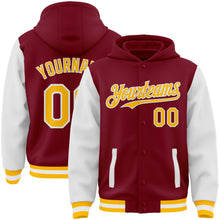 Загрузить изображение в средство просмотра галереи, Custom Crimson Gold-White Bomber Full-Snap Varsity Letterman Two Tone Hoodie Jacket